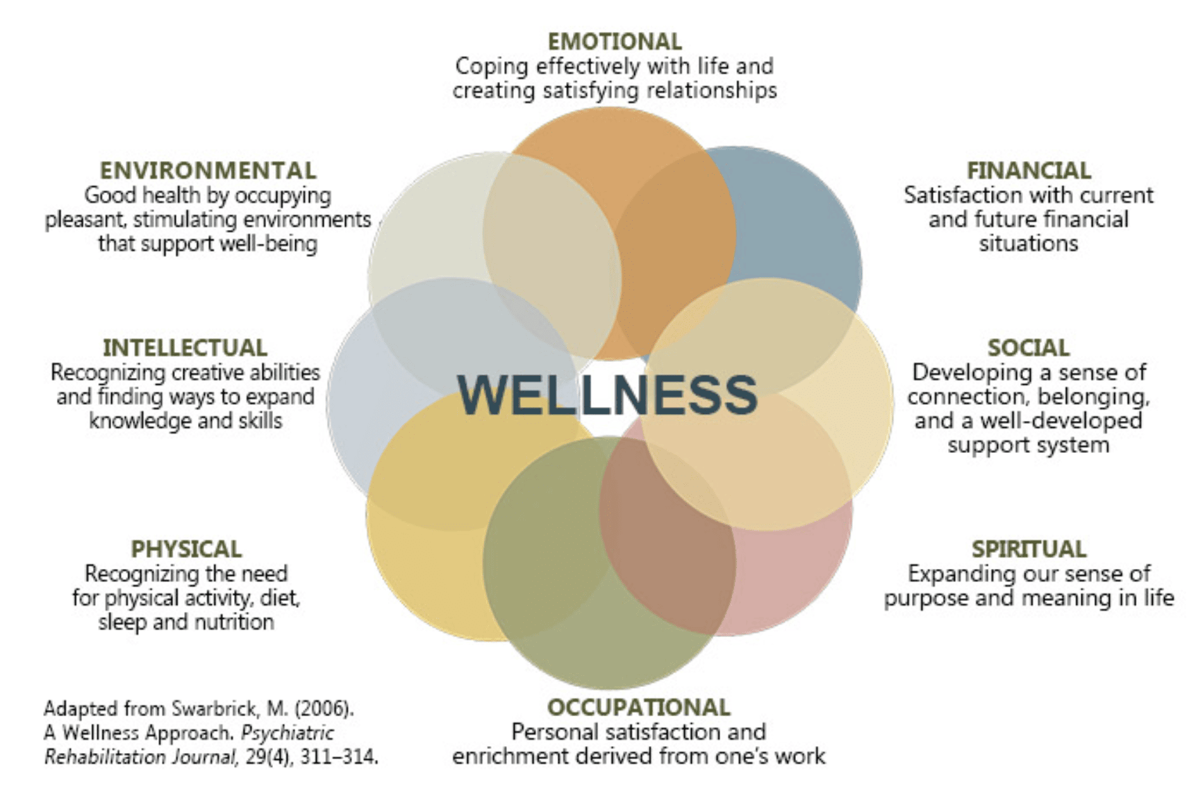 A chart of the 8 Dimensions of Wellness