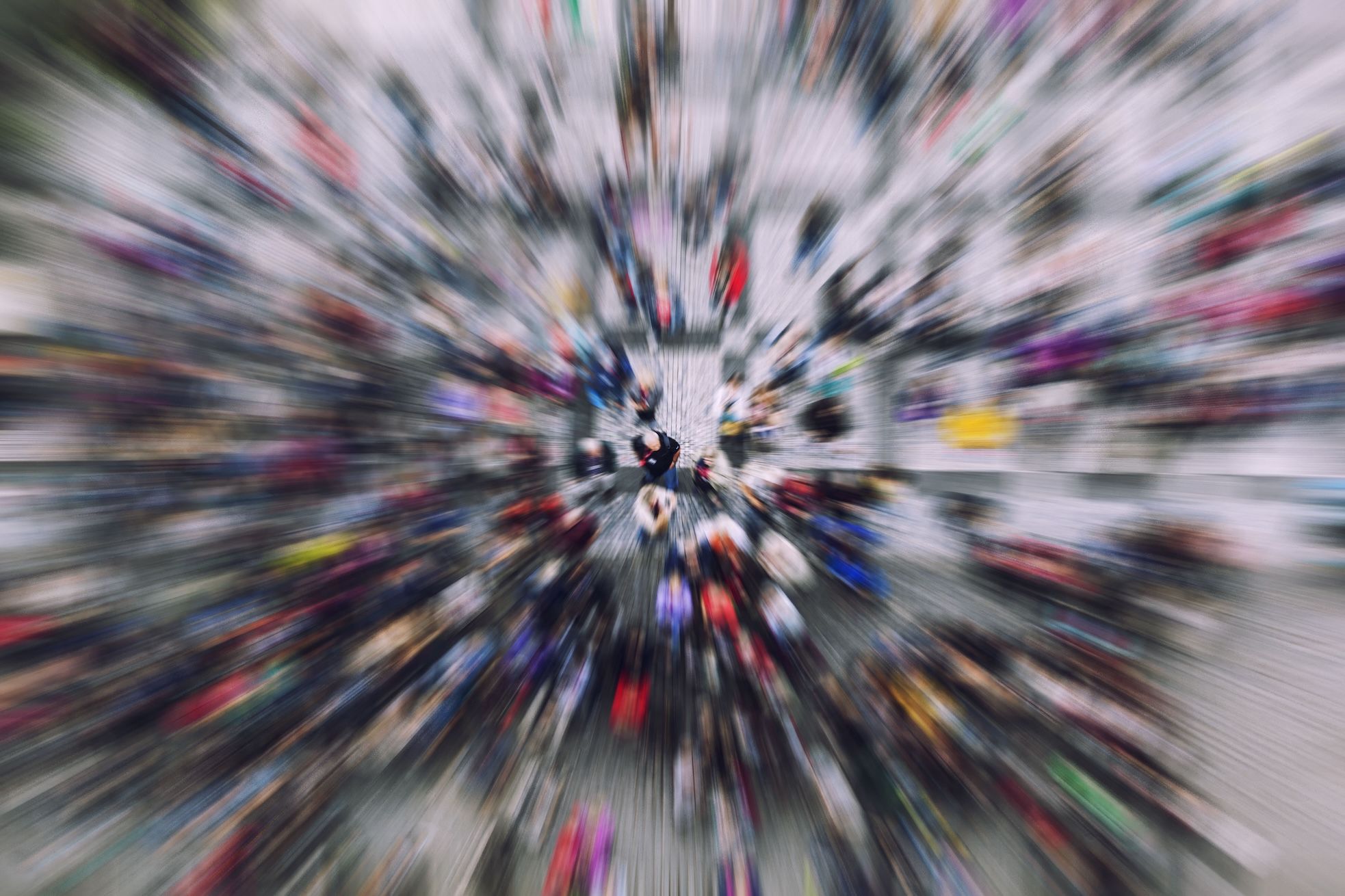 A crowd rushing from an aerial view.