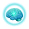 A teal brain encircled with a aqua circle.