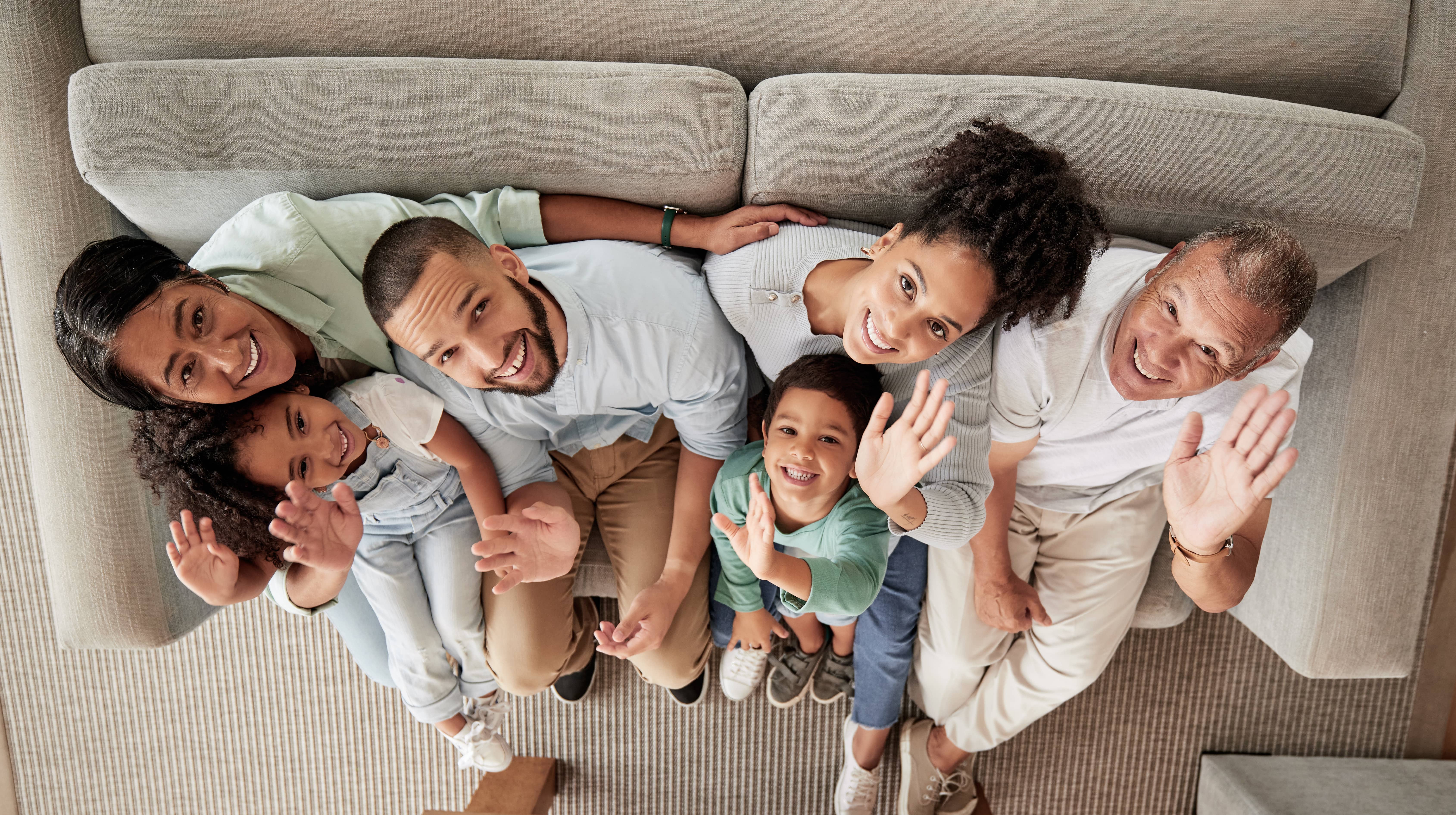 Aerial view of happy blended family.