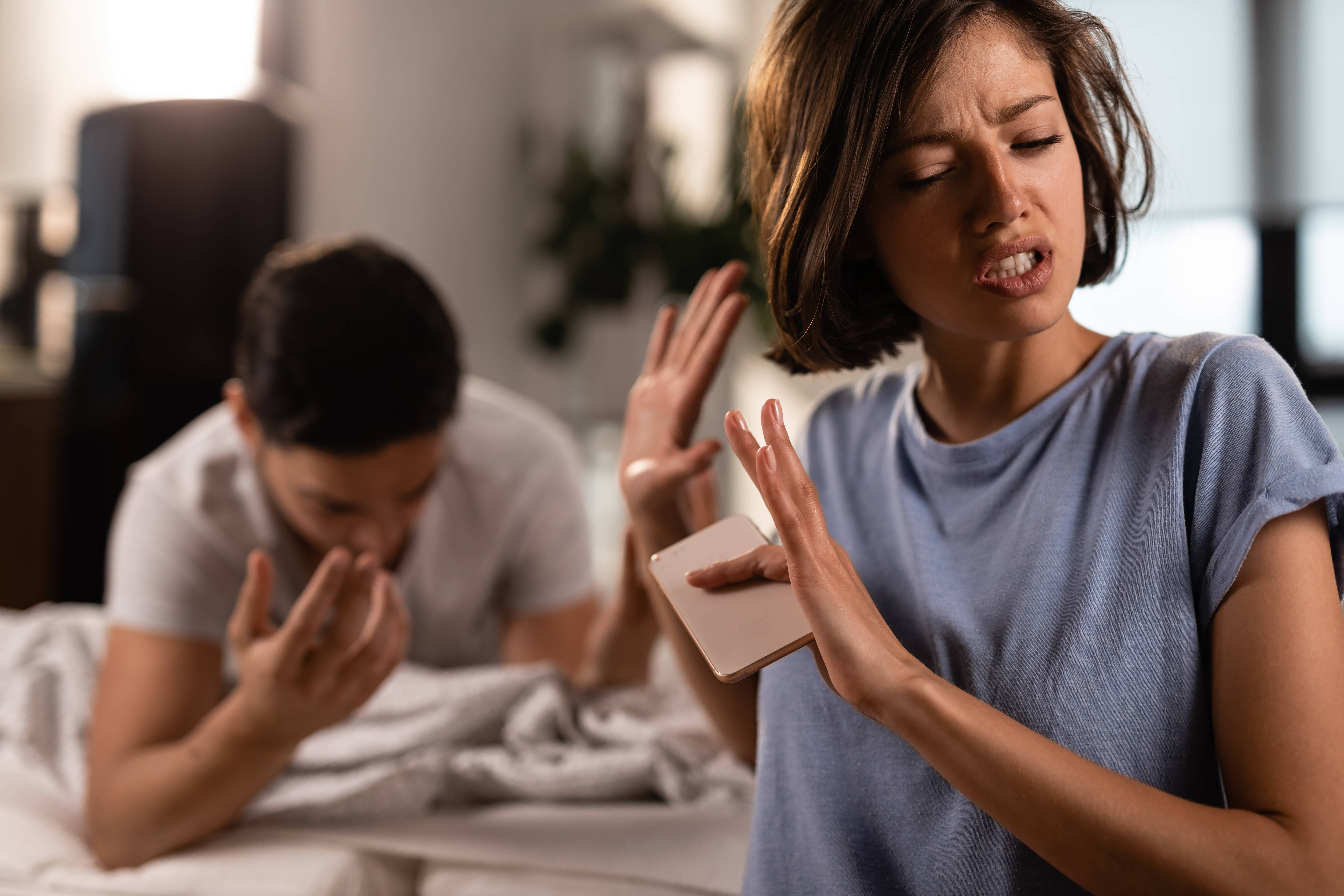 A woman angry and upset with her husband