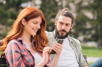 Jealous man of a woman texting