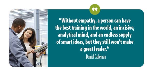 Daniel Goleman quote on empathy and leadership.