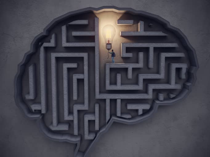 Brain maze with a light bulb indicating understanding.