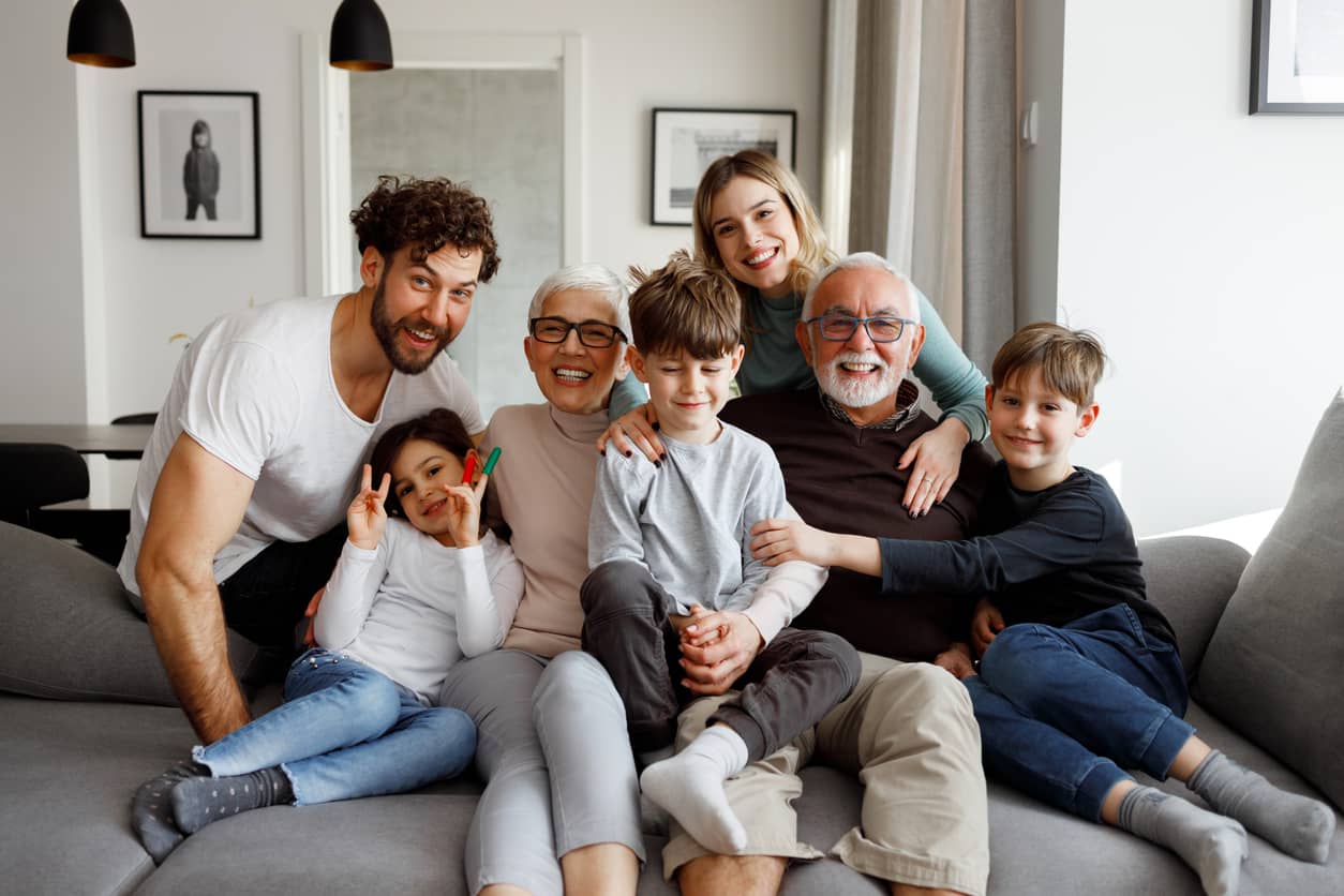 Big blended family enjoying time together