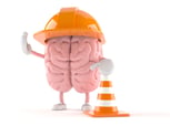Animated brain in a construction site signifying the teen brain under construction.