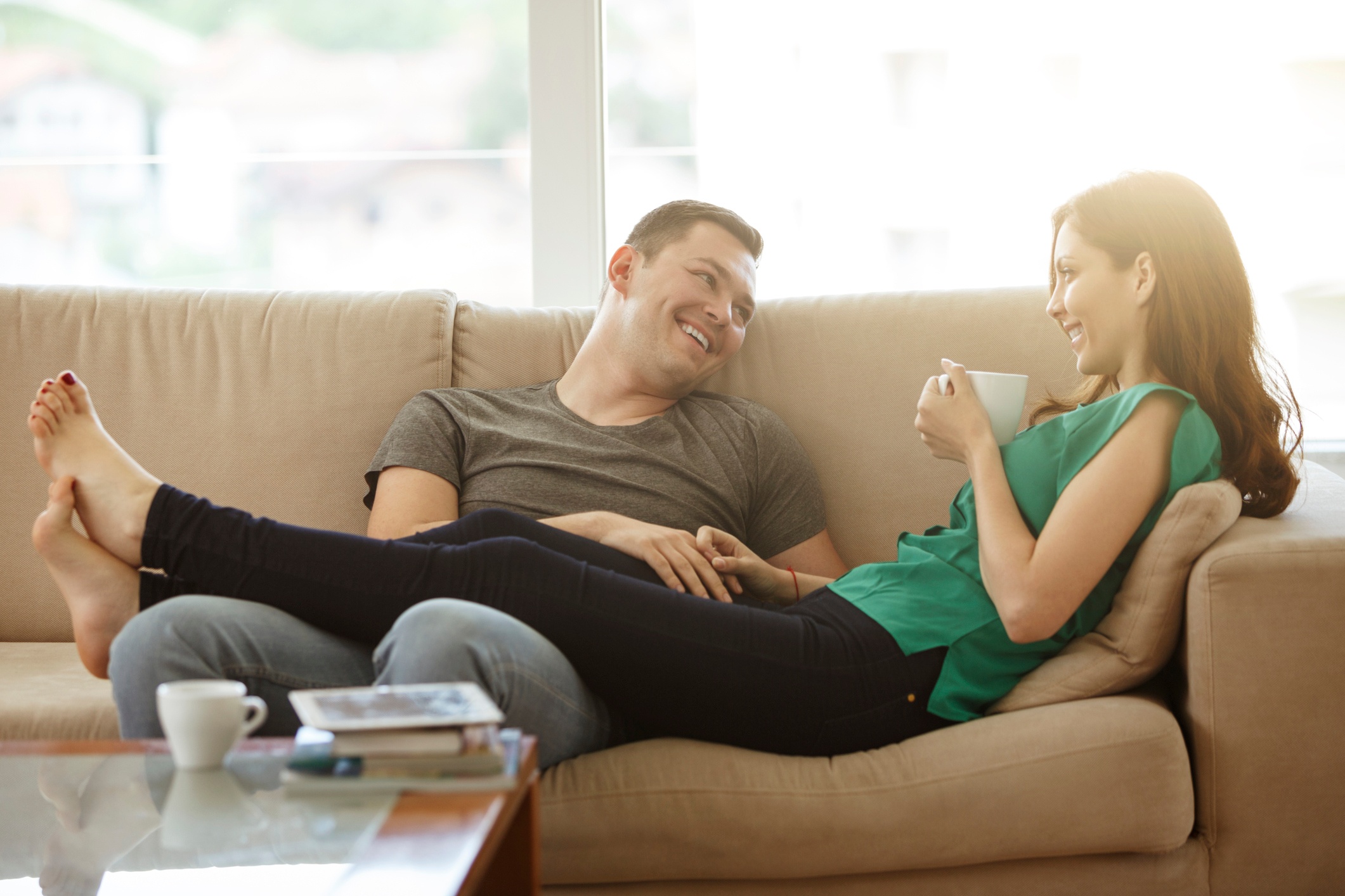 A couple relaxing together in loving connection