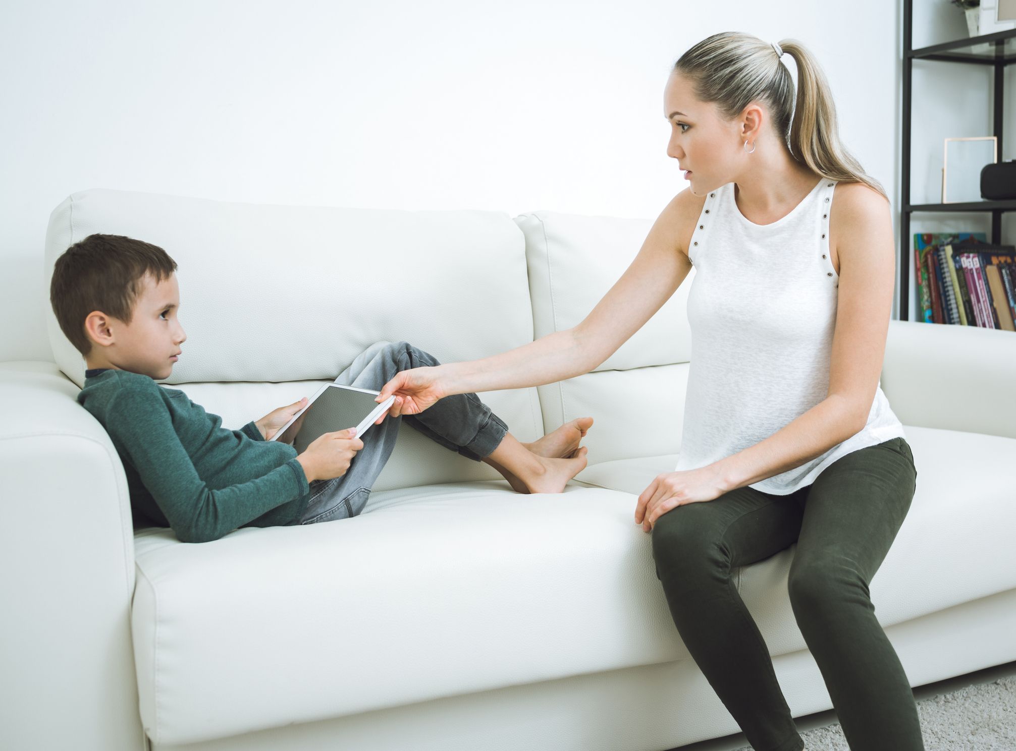 A mother setting boundaries for screen time.