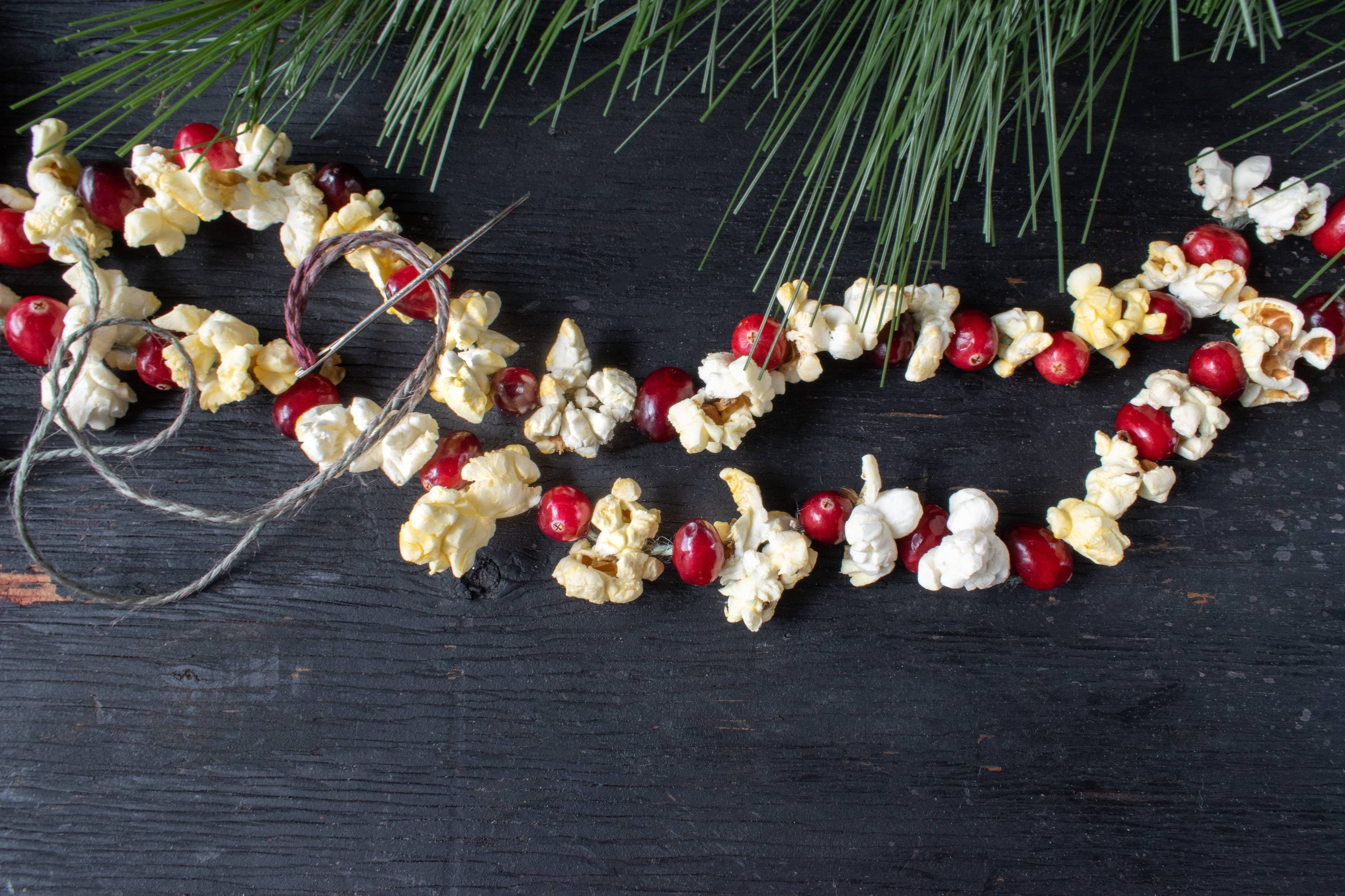 A garland of popcorn and berries