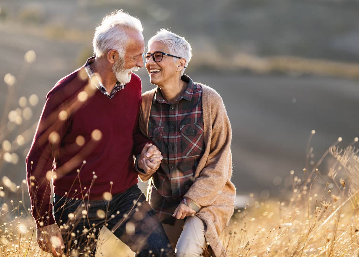 Happy and stable married couple taking a walk