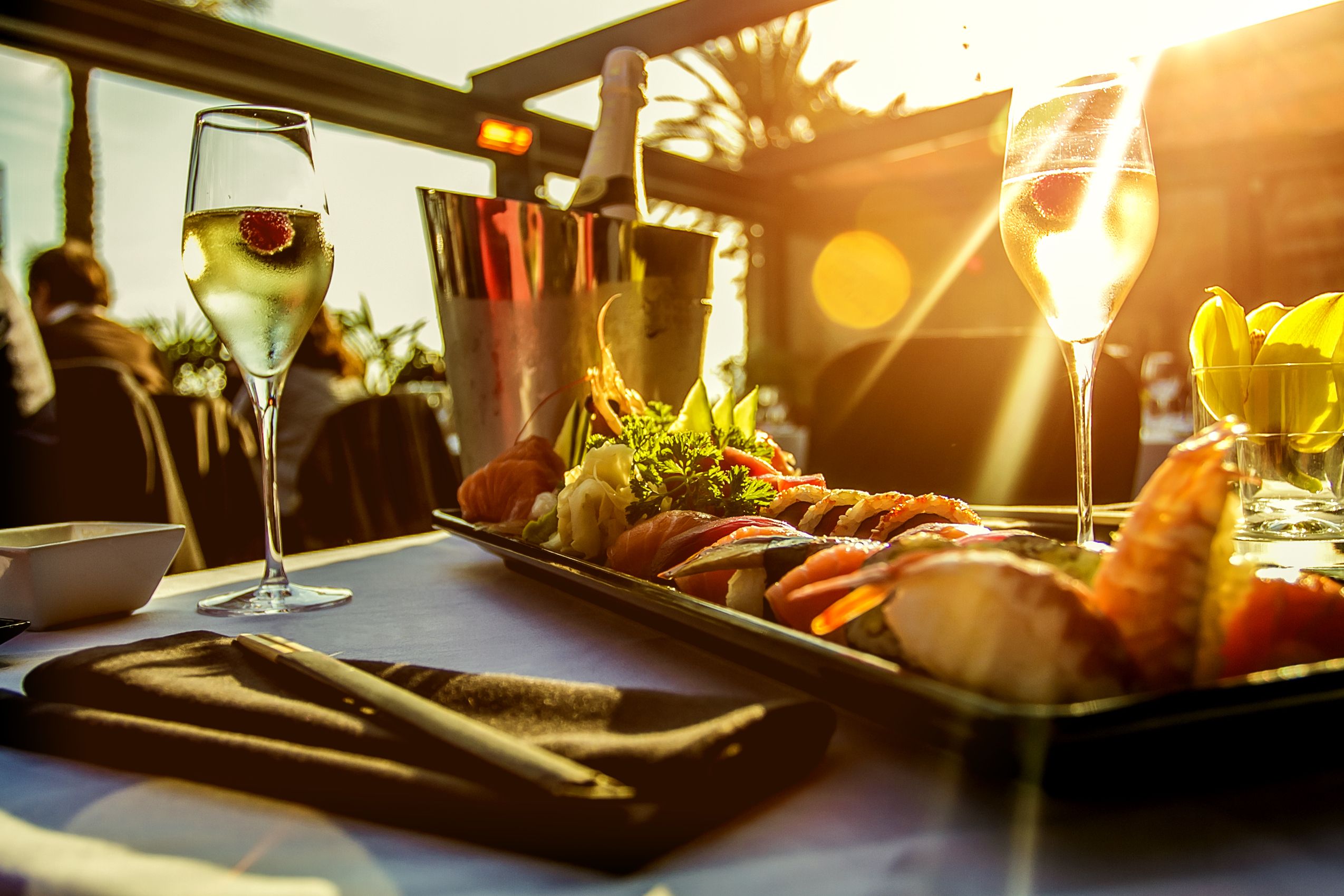 Luxury restaurant table set for a couple creating closeness