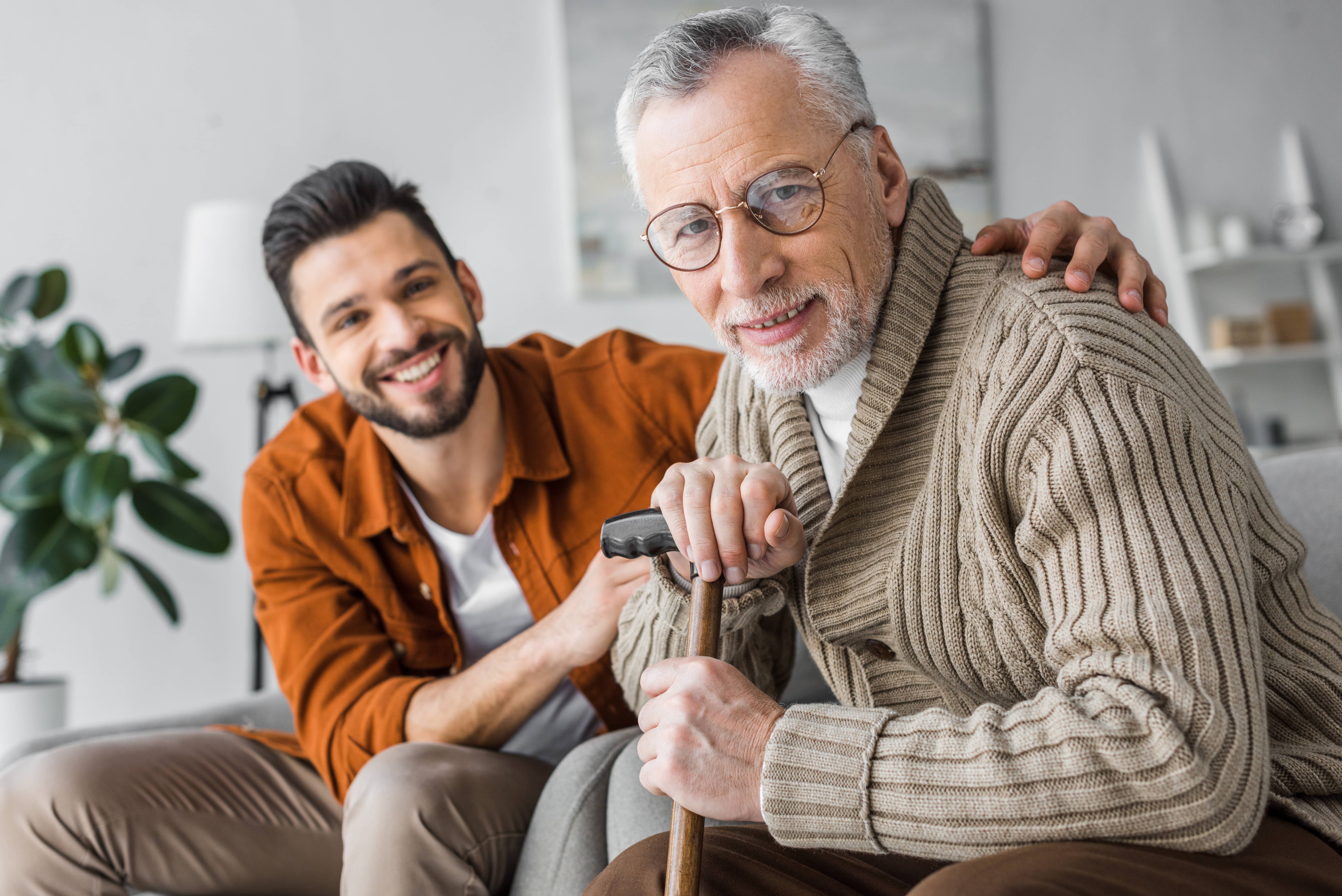 Grown child connecting with his father