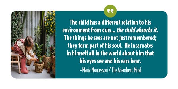 Maria Montessori quote on the absorbent mind.