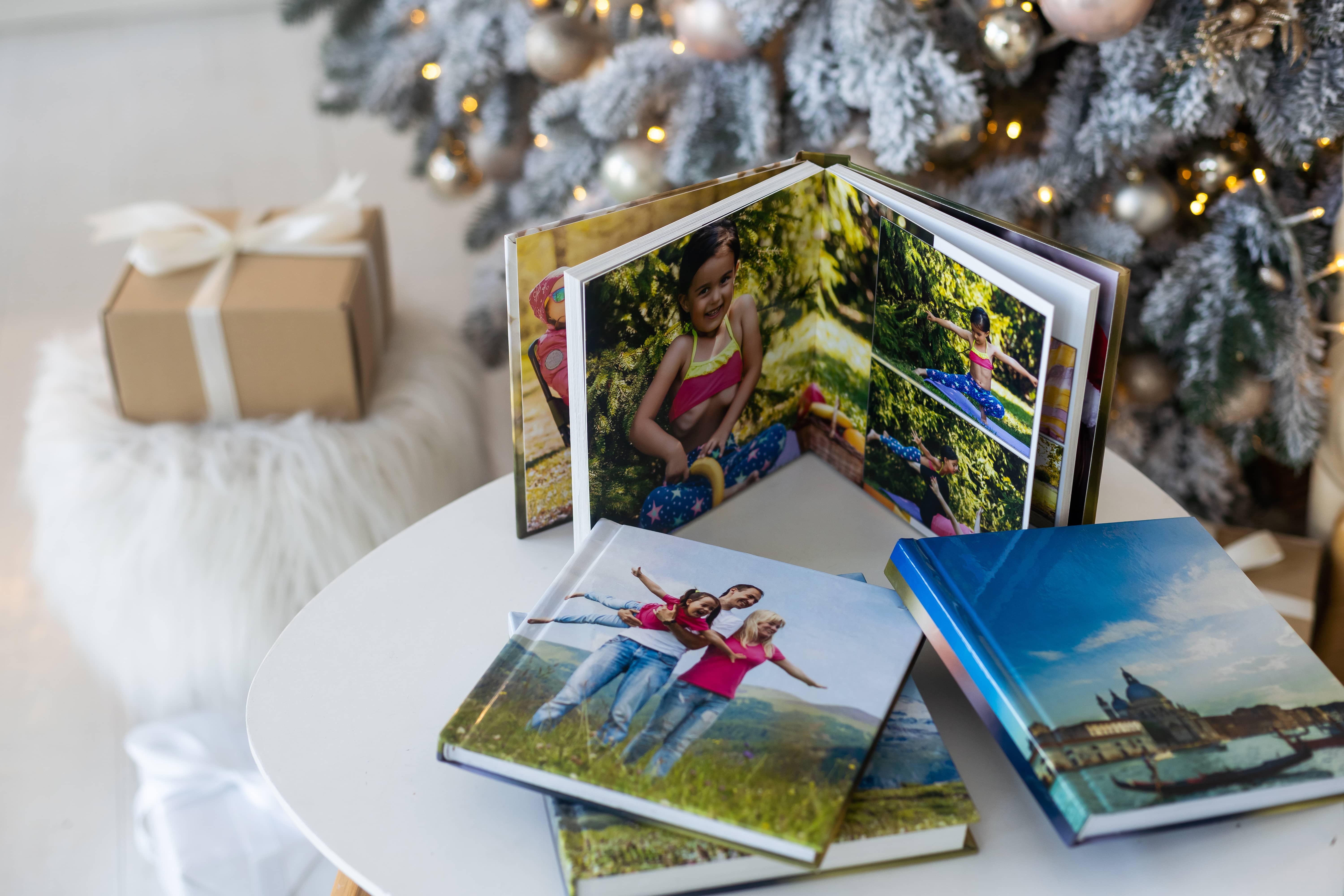 Family photo album capturing memories at Christmas .