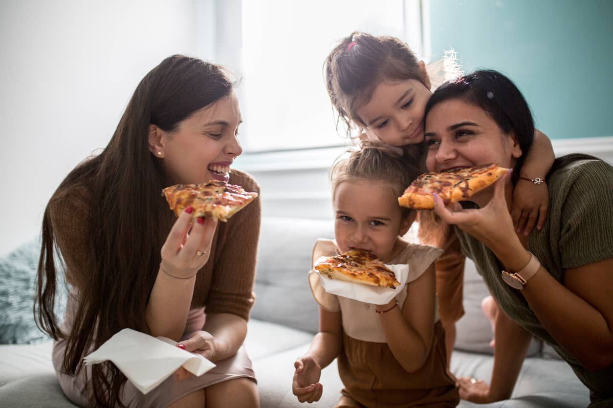 Family having a pizza night