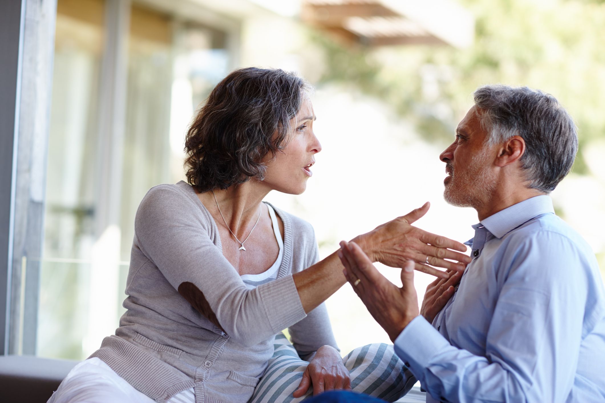 A woman blaming her husband; blame shifting is common.