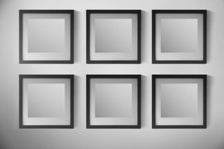 Six empty frames for a cognitive framing exercise.