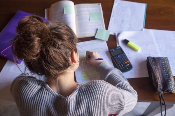 A teenager focused on homework