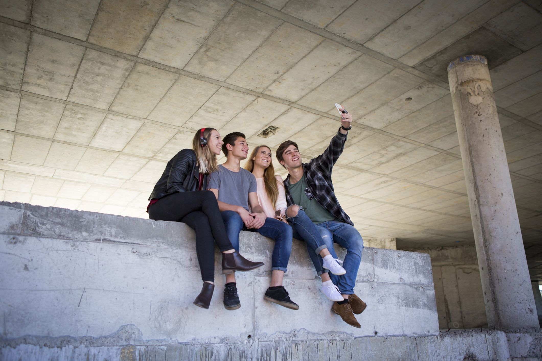 Teenagers taking a selfie