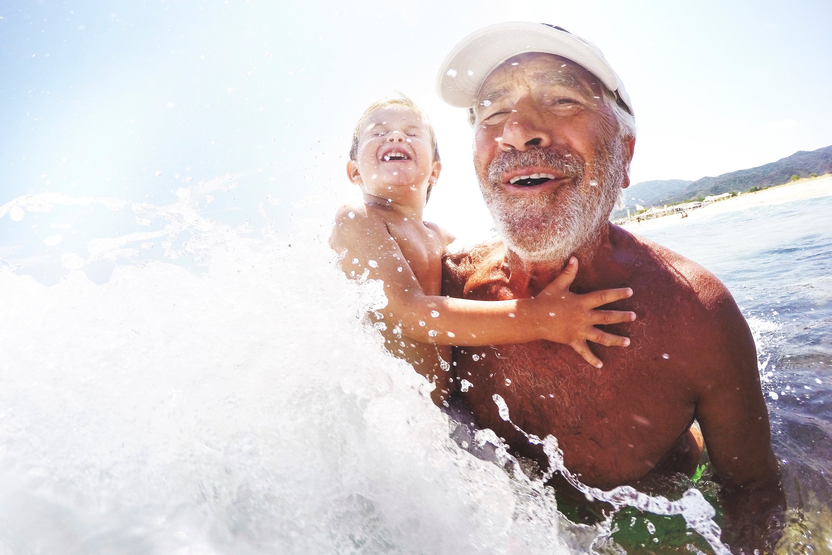 Water fun with grandpa - no time to eat