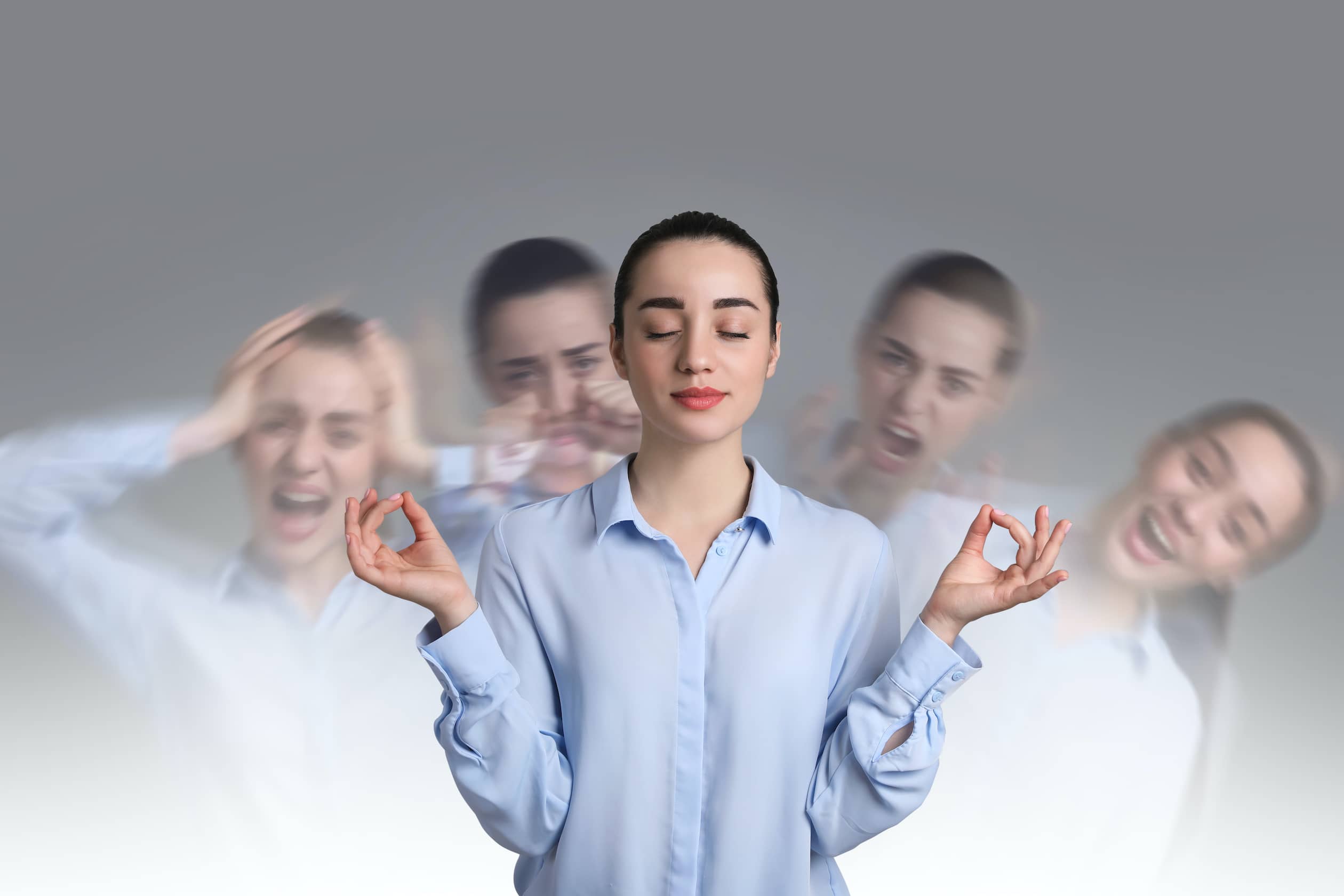 A young woman showing emotional literacy and different moods and feelings.