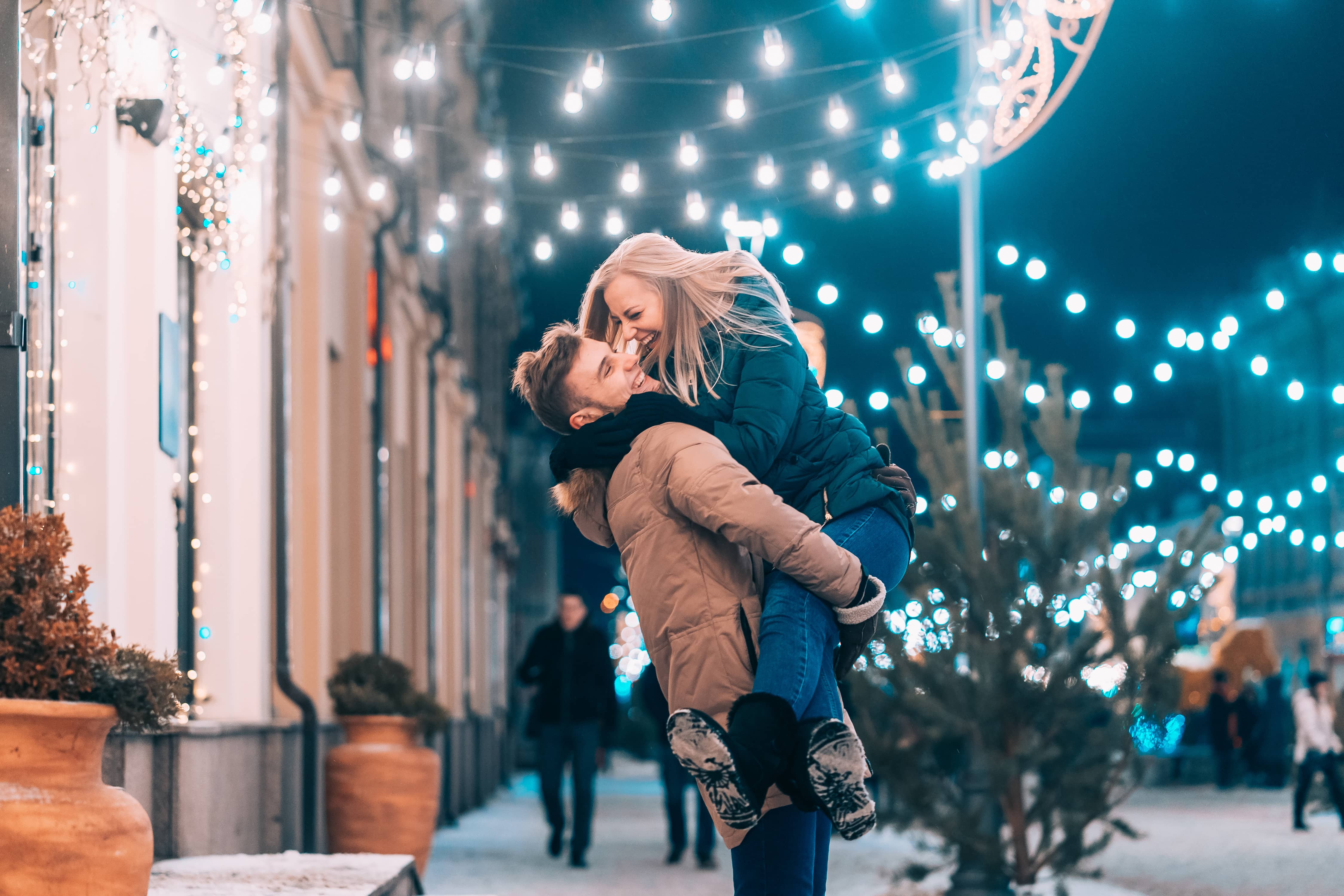 Young happy couple embracing on Valentine's Day.