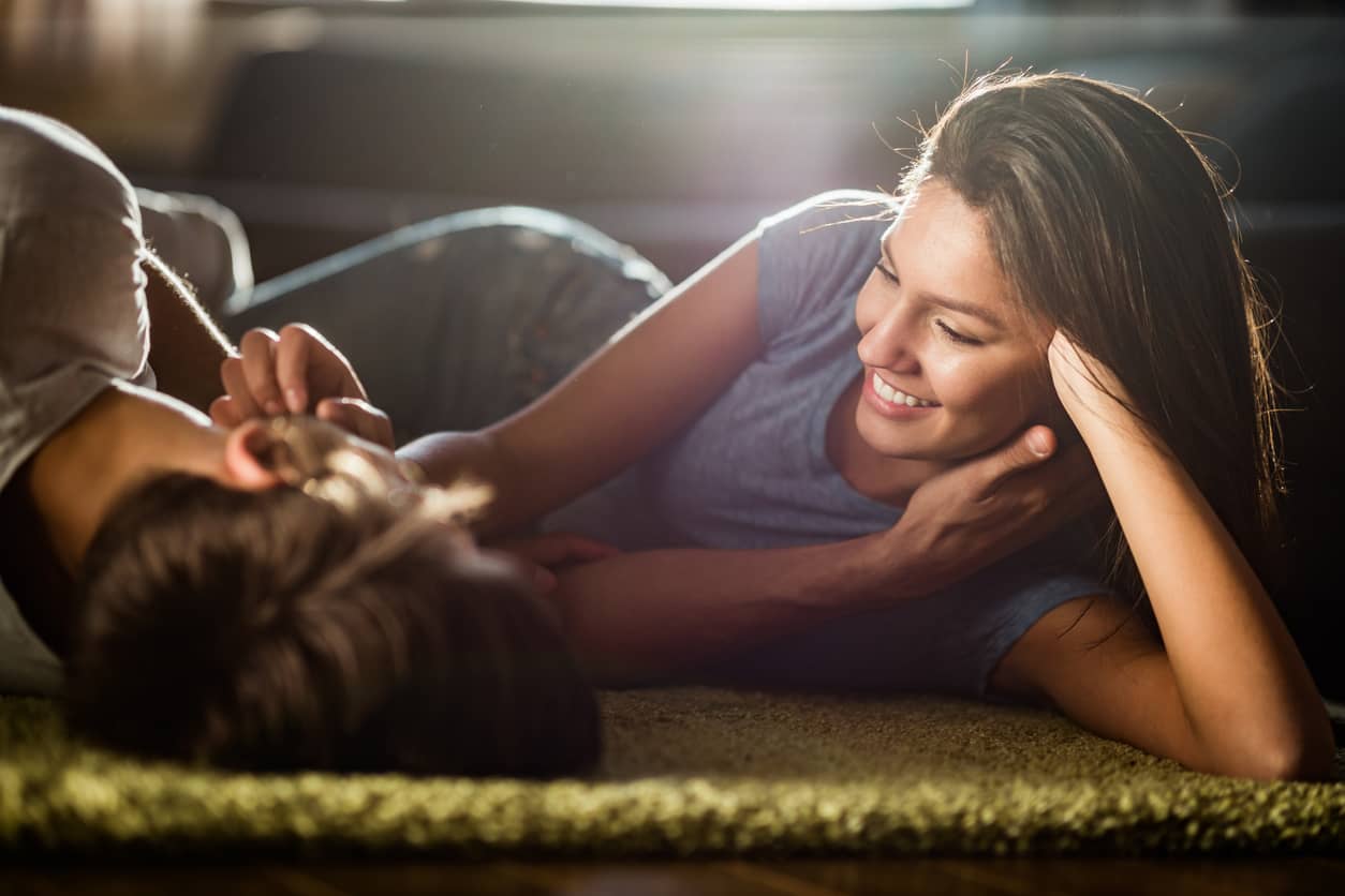 Young loving couple talking and connecting